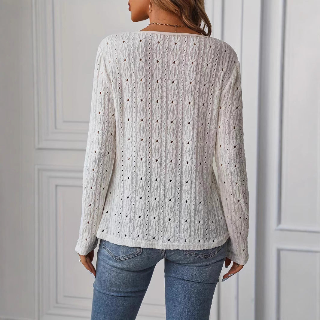 Dam Långärmad T-shirt Jacquard Polyester-3