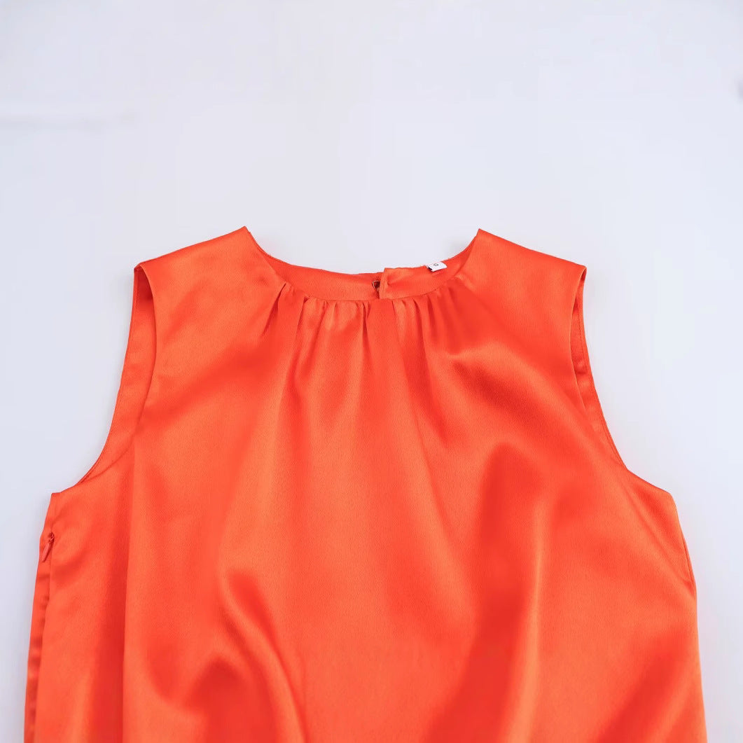 Kvinna Midi Klänning A-Line Siden-Satin-2