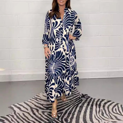 Maxiklänning Dam Retro V-ringning Polyester Blommigt Mönster 5