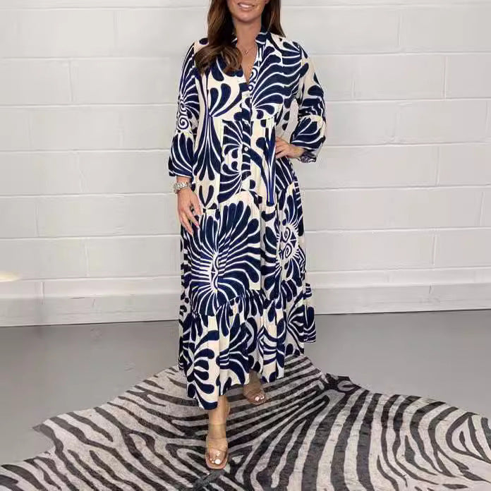 Maxiklänning Dam Retro V-ringning Polyester Blommigt Mönster 7