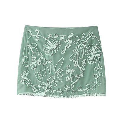 Variant image for Dam Halterneck Top Kort Kjol Set Blommig 100% Bomull-4