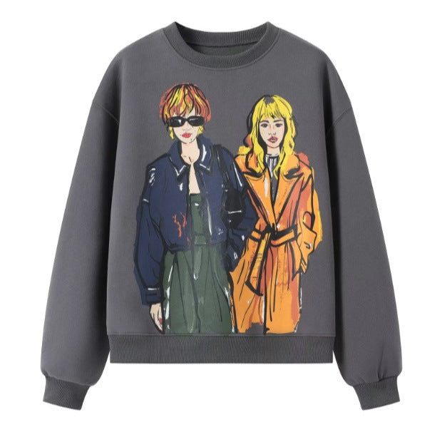 Dam Tröja med Kreativa Illustrationer i Mjuk Bomullsmix-4