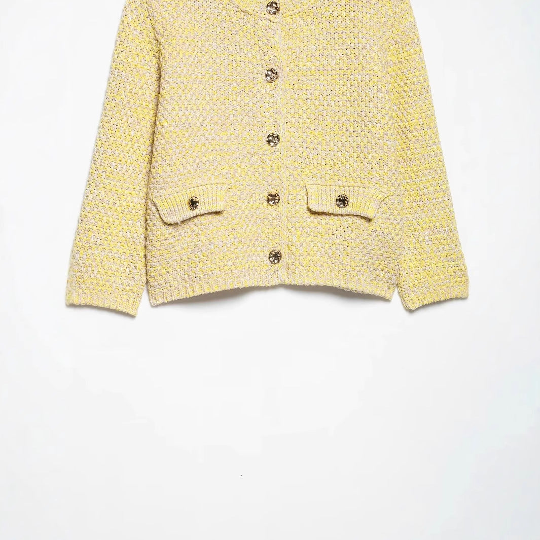 Kvinnors Cardigan Cachemire Rund Krage Dekorativa Knappar Fickor 3