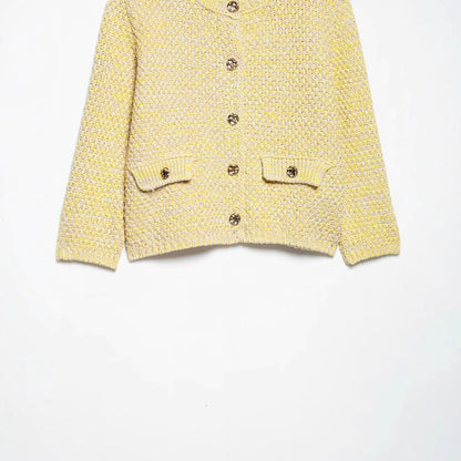 Kvinnors Cardigan Cachemire Rund Krage Dekorativa Knappar Fickor 3