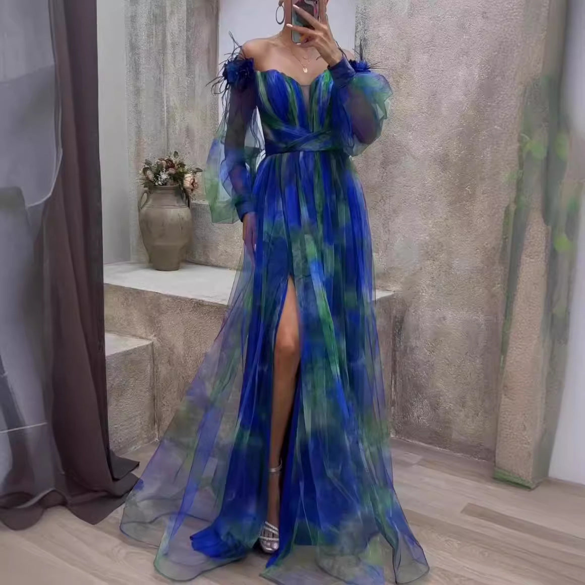 Fina Dam Klänningar A-Linje Blommig Polyester-4