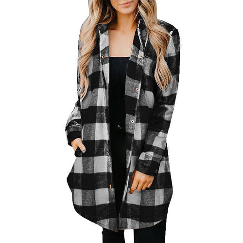 Kvinnors Flanelljacka Mönstrad Långärmad Polyester Rustik Design-1