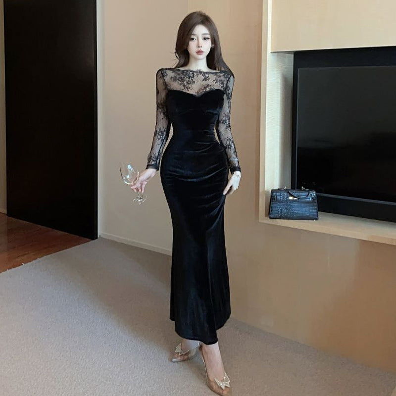 Dam Klänning Bodycon Långärmad Rund Hals Polyester Fina Klänningar-3