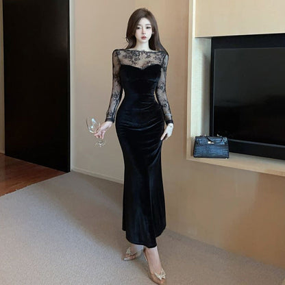 Dam Klänning Bodycon Långärmad Rund Hals Polyester Fina Klänningar-3
