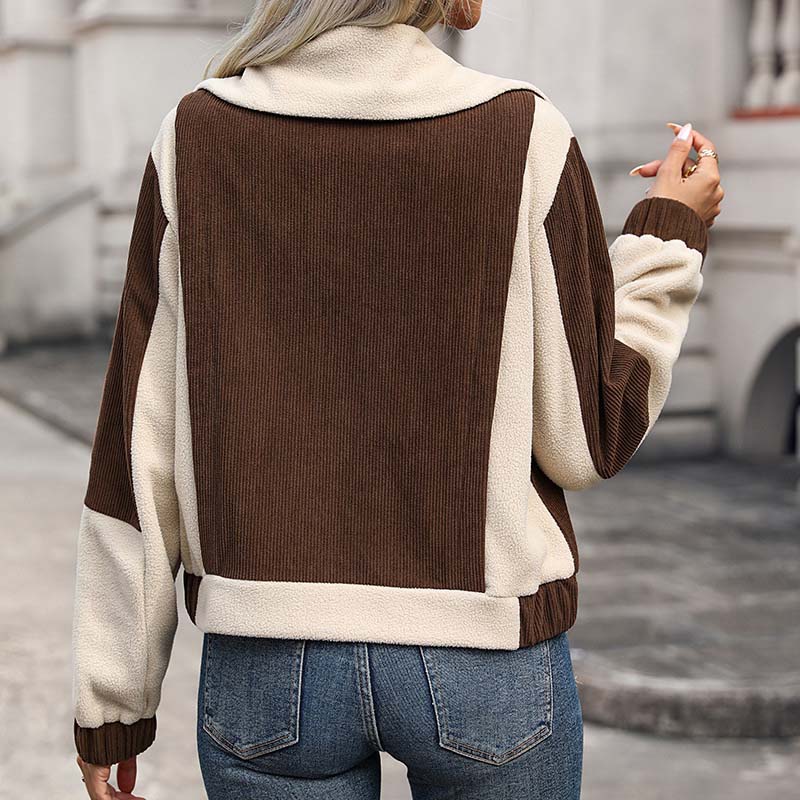 Damjacka Färgblock Design Mjuk Material med Fickor för Hösten-2