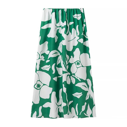 Kvinnor Tvådelad Uppsättning Blommig Topp och Kjol Andningsbart Tyg 4