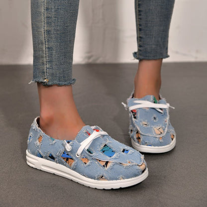Kvinnors Sneakers i Denimdesign med Andningsbara Skär och Lätt Sula – Bekväm och Trendig Fritidssko 1