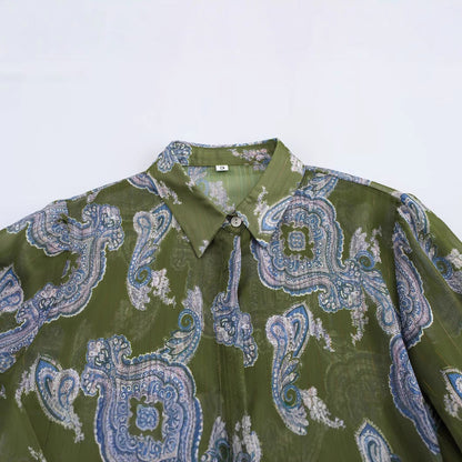 Herrskjorta Vintage Revers Mönstrad 100% Bomull-2