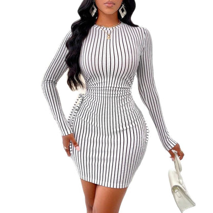 Fina Dam Klänningar Långärmad Bodycon Mini Kjol Polyester Elastan-6