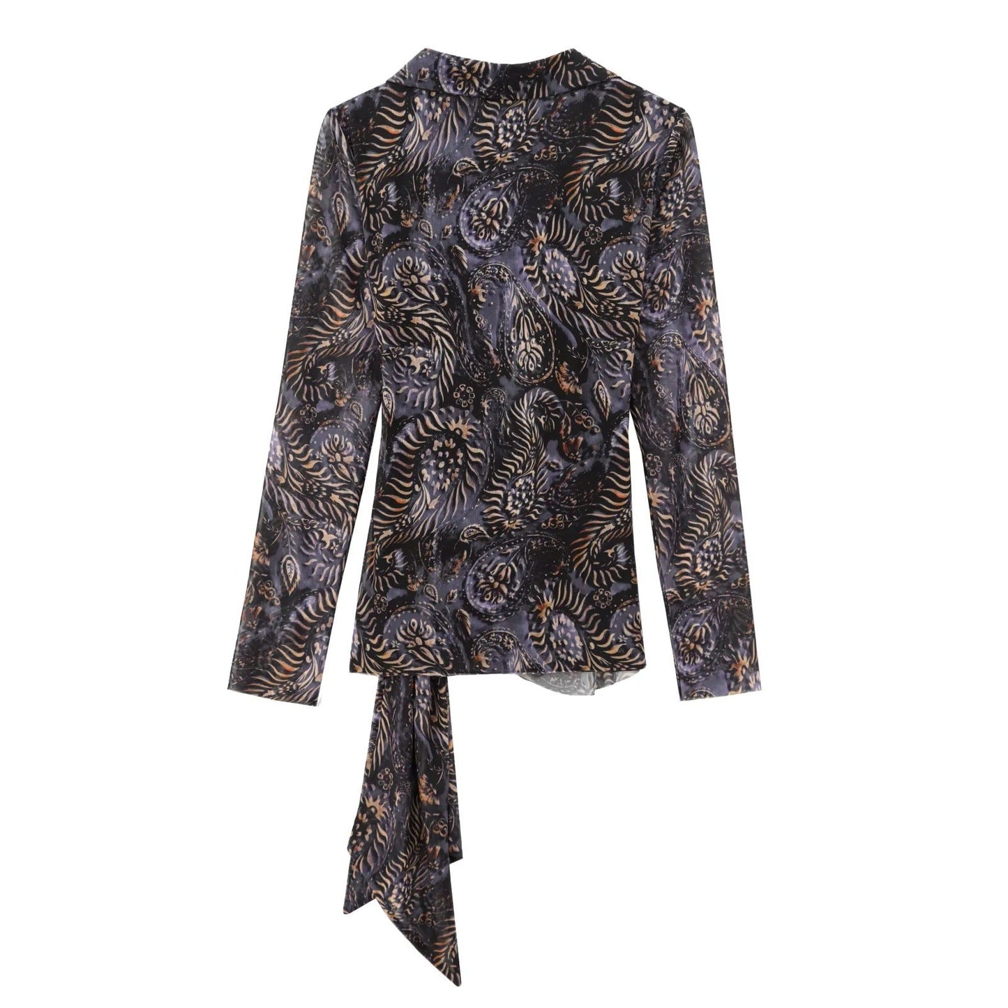 Dam Blus Asymmetrisk Design Blommönster Lätt Tyg-2