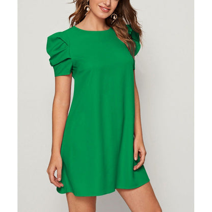 Kvinna A-Line Klänning Puffärmar Polyester-6