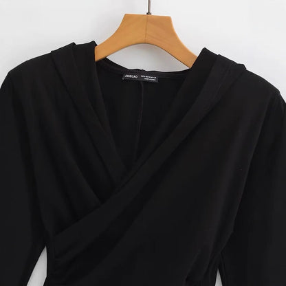 Kvinnors Wrap Topp Djup V-hals Elegant Samling Andningsbart Material-3