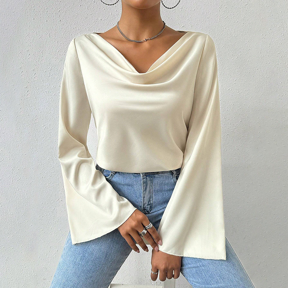 Kvinnors Longsleeve Topp med Vattenfallshalsring och Långa Ärmar – Lyxigt Tyg för Elegant Stil 4