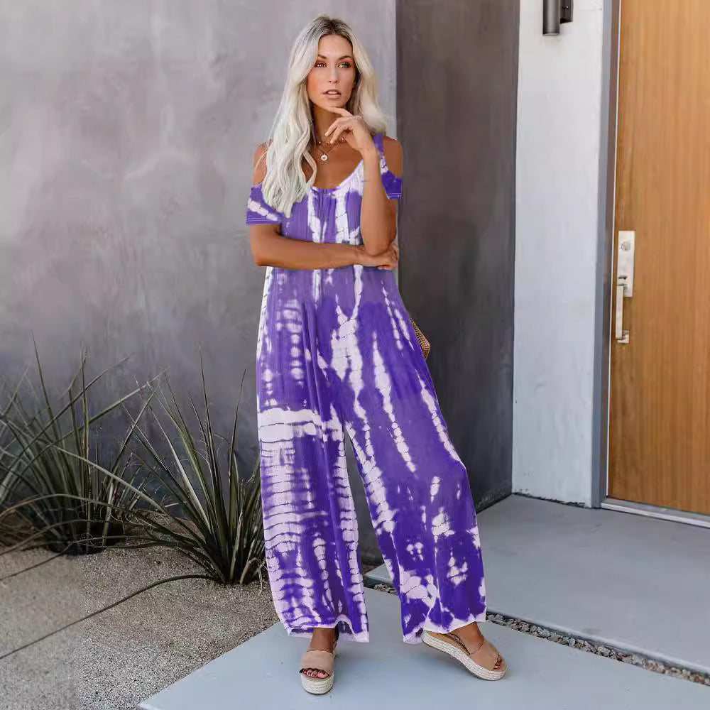 Dam Jumpsuit Avslappnad Kortärmad 100% Bomull Med Fickor 6