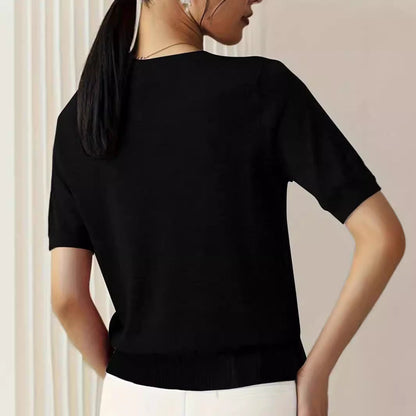 Dam Kortärmad Stickad Tröja Löst Passande Viskos-3