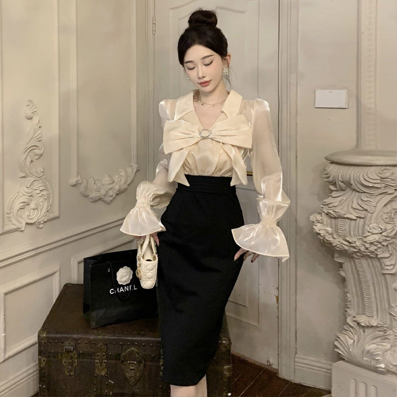 Variant image for Kvinnors Tvådelad Klänning V-hals Patchwork Polyester Elastan-1