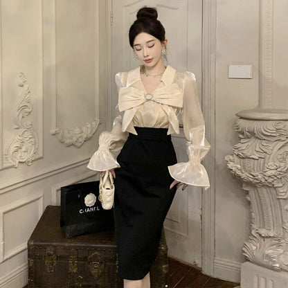 Variant image for Kvinnors Tvådelad Klänning V-hals Patchwork Polyester Elastan-1