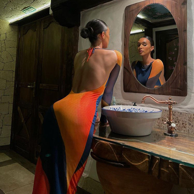 Elegante Langärmlige Aftonklänning aus Elastischem Material mit Geometrischen Mustern – Feminine Silhouette für Besondere Anlässe 2