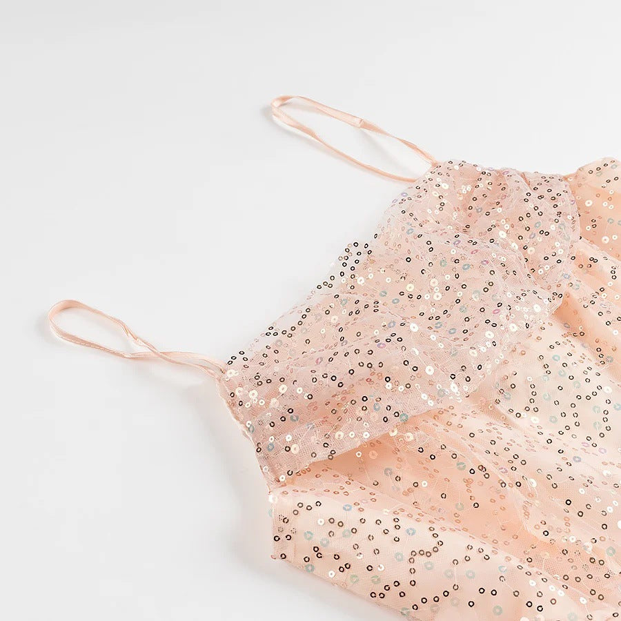 Dam Sommarklänning A-Linje Ruffle Design Med Paljetter För Bröllopsgäst och Fest 3