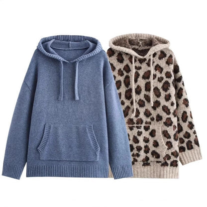 Dam Hoodie Leo-tryck Mjuk Bomull med Känguruficka 2