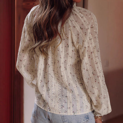 Dam Skjorta Boho Broderad Chiffon med Fringes 3
