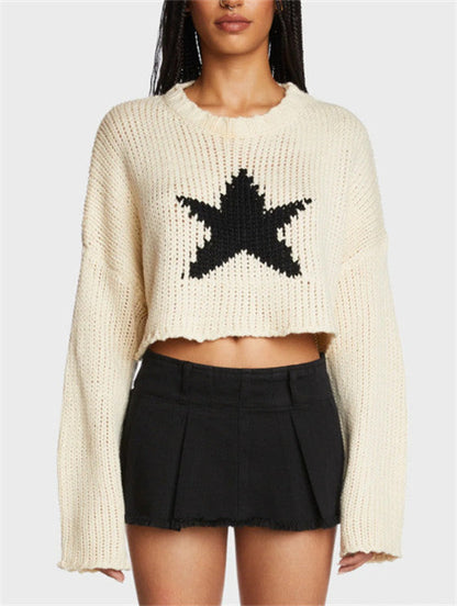 Variant image for Stickad Dam Tröja Femstjärnig Mönstrad Lång Ärme Akryl Polyester-1