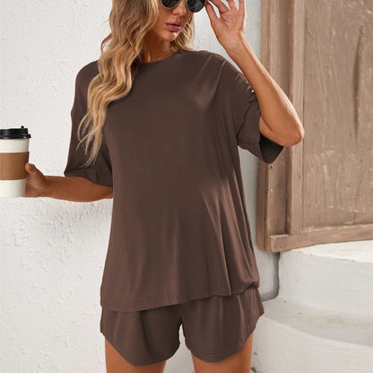 Dam Loungewear Set Kortärmad Topp Viskos Capri-byxor-2