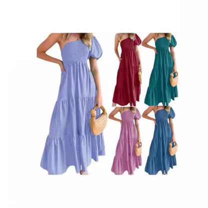 Dam En-axel Klänning A-linjeformad Polyester med Puffärmar 2