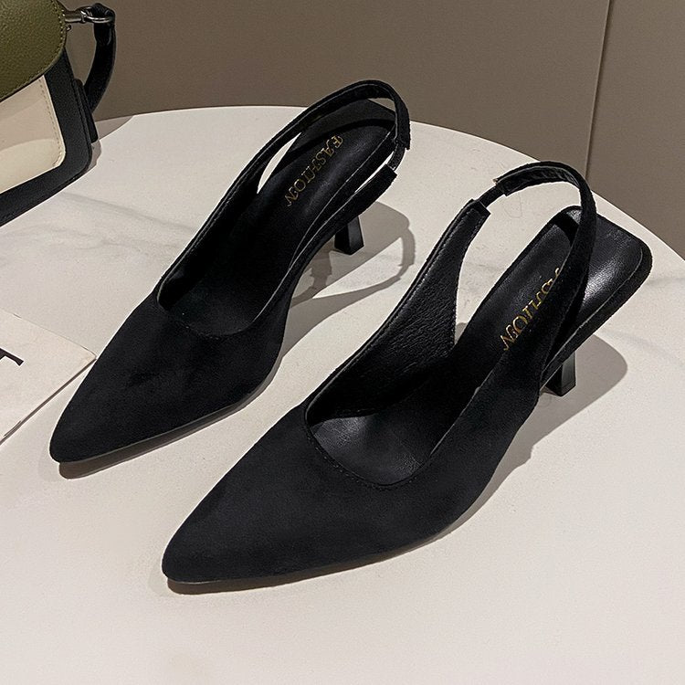 Kvinnor Slingback Skor Spetsig Tå Mocka Blockhäl 5