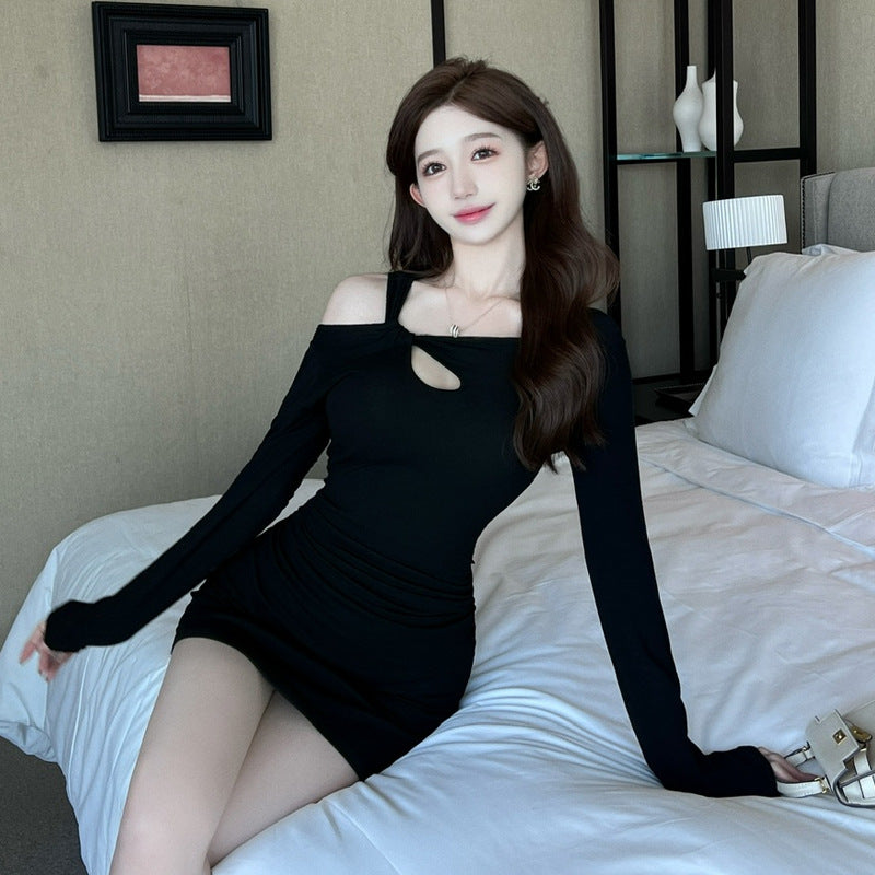 Kvinnors Bodycon Klänning Off-Shoulder Stretch Bomull-4