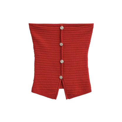 Variant image for Kvinnors Stickad Topp Strukturerad Andningsbart Material med Dekorativa Knappar-3