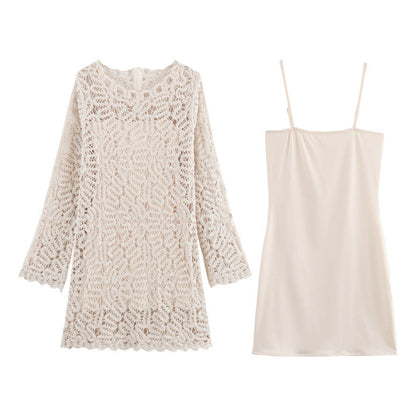 Dam Klänning A-Line V-Neck Polyester Fina Dam Klänningar-1