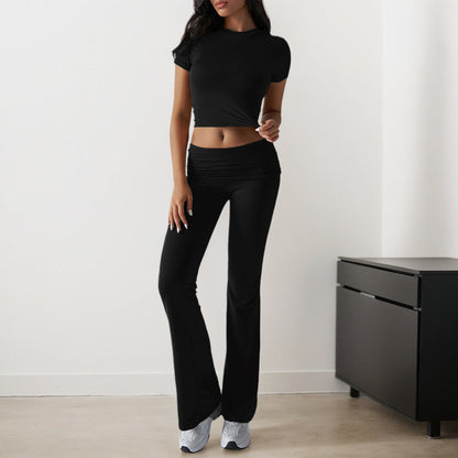 Kvinna Långa Byxor Enfärgad Stickad Komfortabel Passform-5