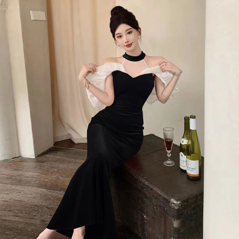 Kvinnors Aftonklänning Halterneck Off-Shoulder Tight Polyester-4