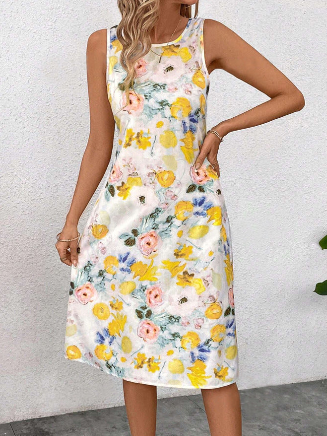 Dam Midiklänning Blommig A-linje Polyester för Bröllop och Fest-5