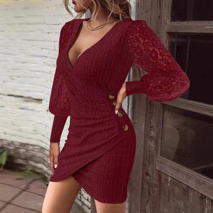 Kvinnors Bodycon Klänning V-ringad Långärmad Polyester-5