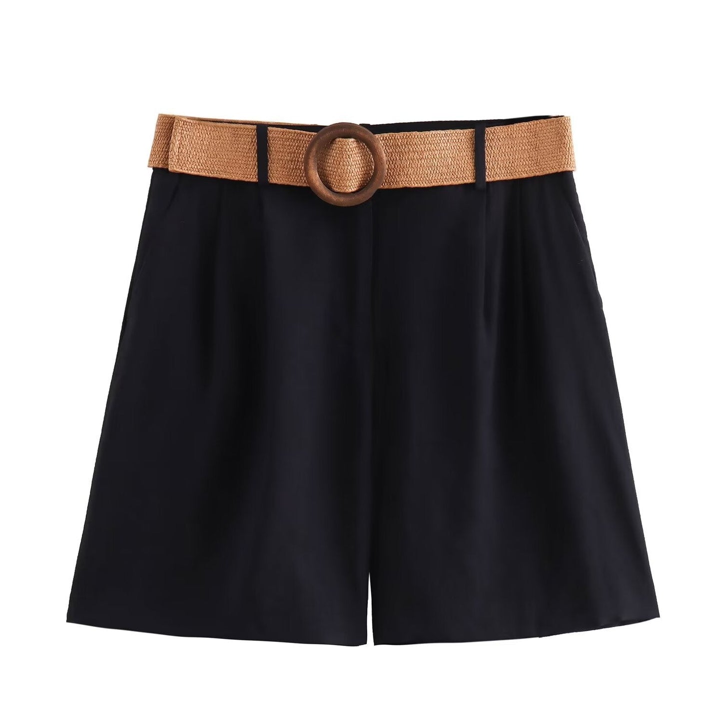 Herr Fritidsbyxor Kort Patchwork Med Bälte Lätta Material-6