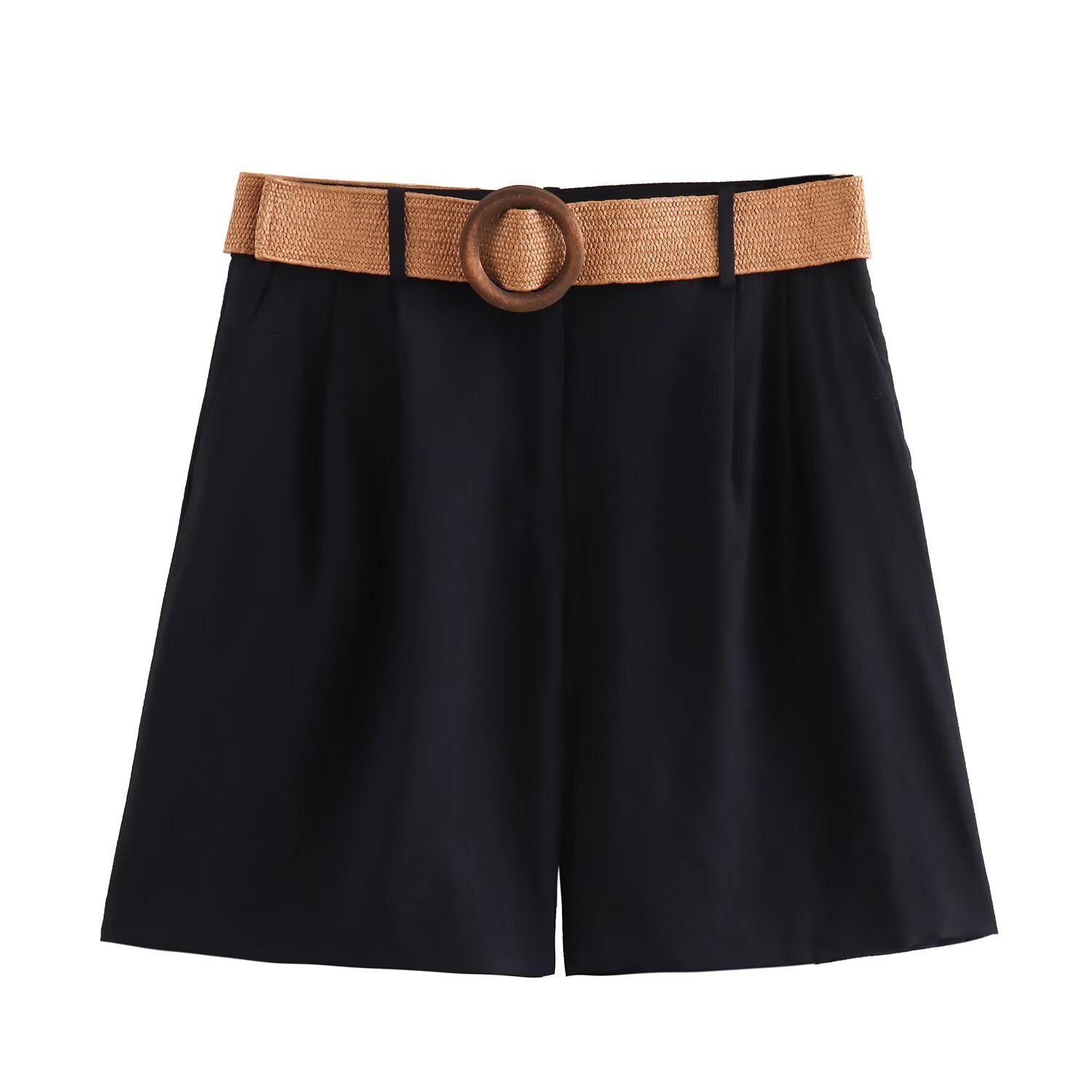 Herr Fritidsbyxor Kort Patchwork Med Bälte Lätta Material-6