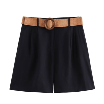 Herr Fritidsbyxor Kort Patchwork Med Bälte Lätta Material-6