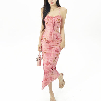 Kvinnors Klänning Justerbar Krage Mjuk Tyg med Fjärilsmotiv 4