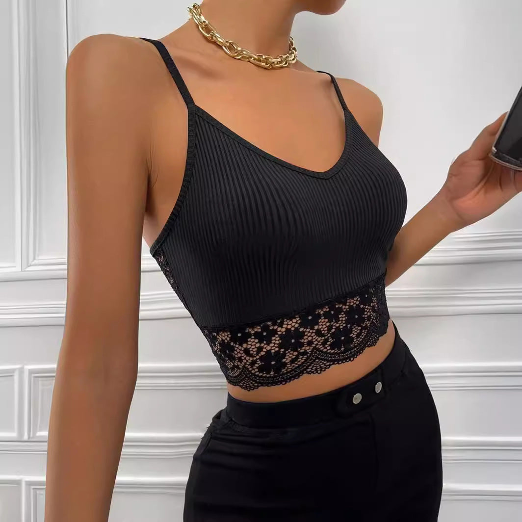 Dam Tank Top Bandeau Spaghetti Strap Håltyg 4
