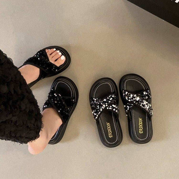 Dam Sandaler Glittrande Design Ergonomisk Fotbädd 5