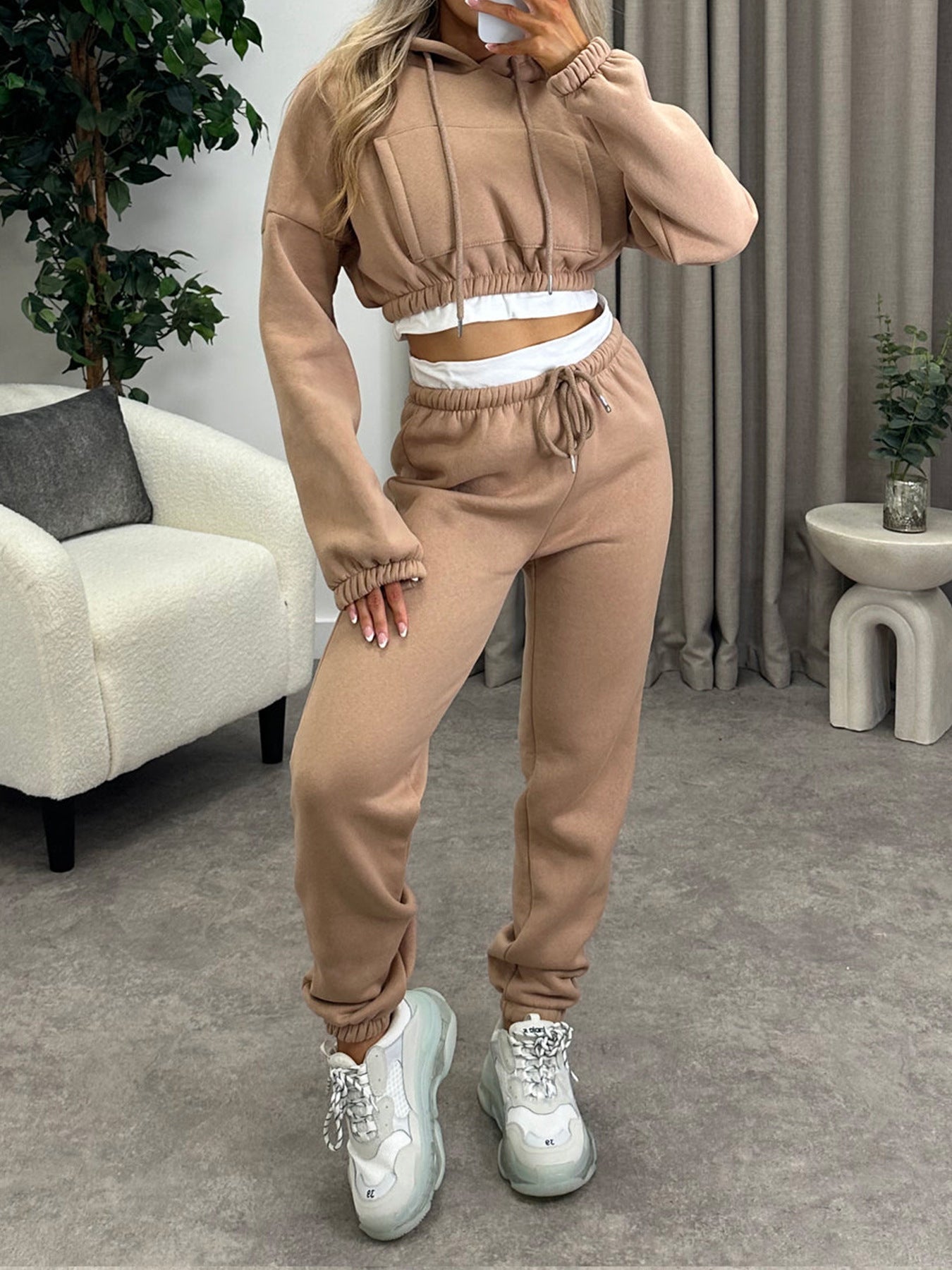 Dam Fritidsdräkt Färgblockerad Hoodie Polyester Avslappnad-6