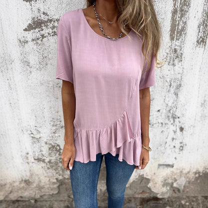 Kvinnors T-shirt Färgblock Bomull-3