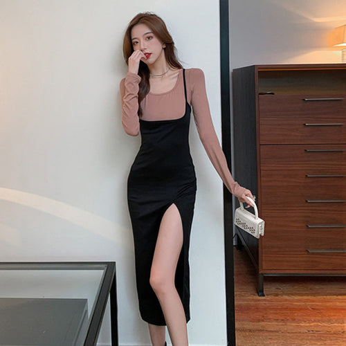 Kvinnors Bodycon Klänning Set med Långa Ärmar Högkvalitativt Tyg-1