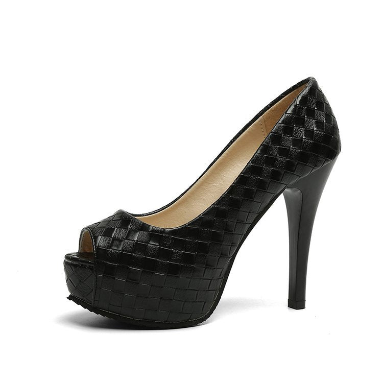 Kvinnors Peeptoe Pumps Flätat Nätverk Hög Häl 7